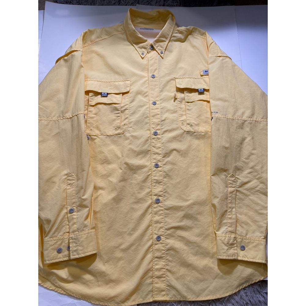 Columbia PFG Button Up Shirt XXL Yellow Omni-Shade Fishing Vented Outdoor Mens